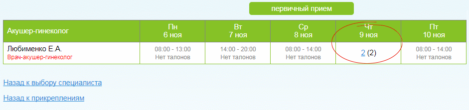 Расписание приема врача
